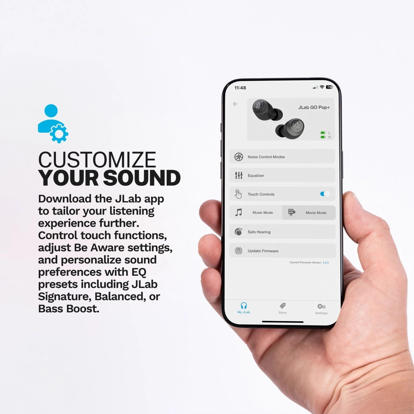 JLab Go POP+ True Wireless Bluetooth Earbuds, In-Ear Headphones, Refurbished