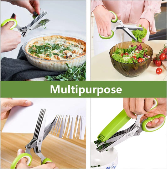 Herb Scissors Set with 5 Blades and Cover - Multipurpose Kitchen Chopping Shear