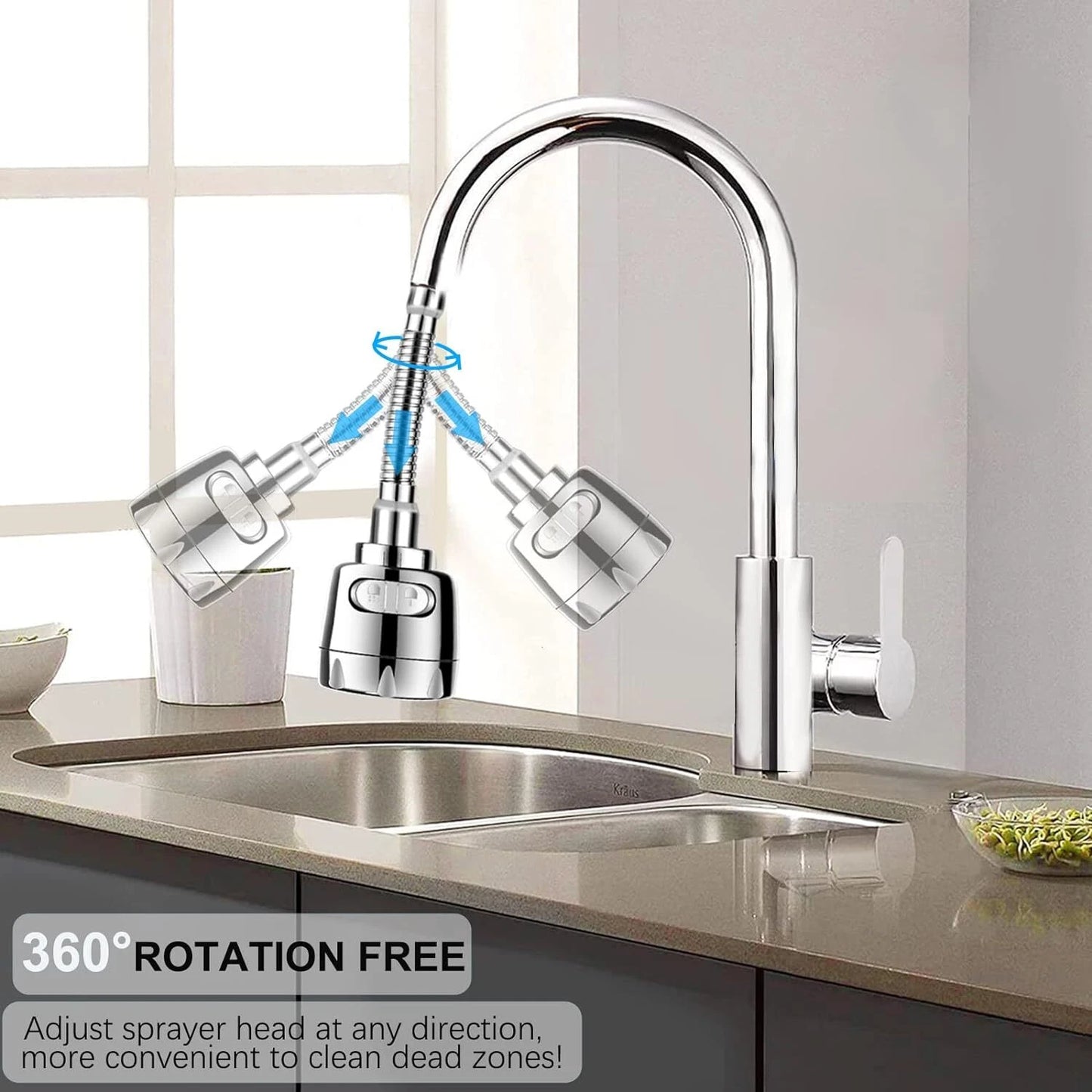 360° Degree Rotating Faucet Movable Kitchen Tap Head Water Saving Nozzle Sprayer