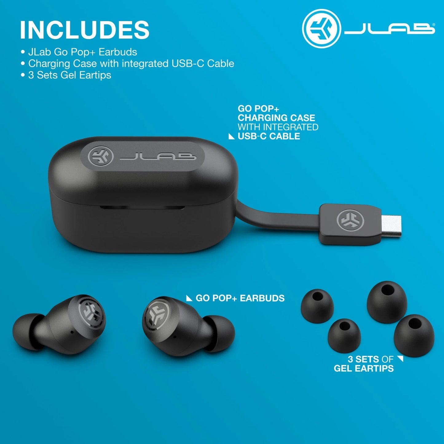 JLab Go POP+ True Wireless Bluetooth Earbuds, In-Ear Headphones, Refurbished