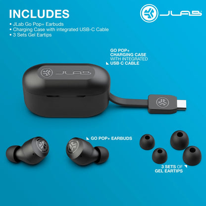 JLab Go POP+ True Wireless Bluetooth Earbuds, In-Ear Headphones, Refurbished